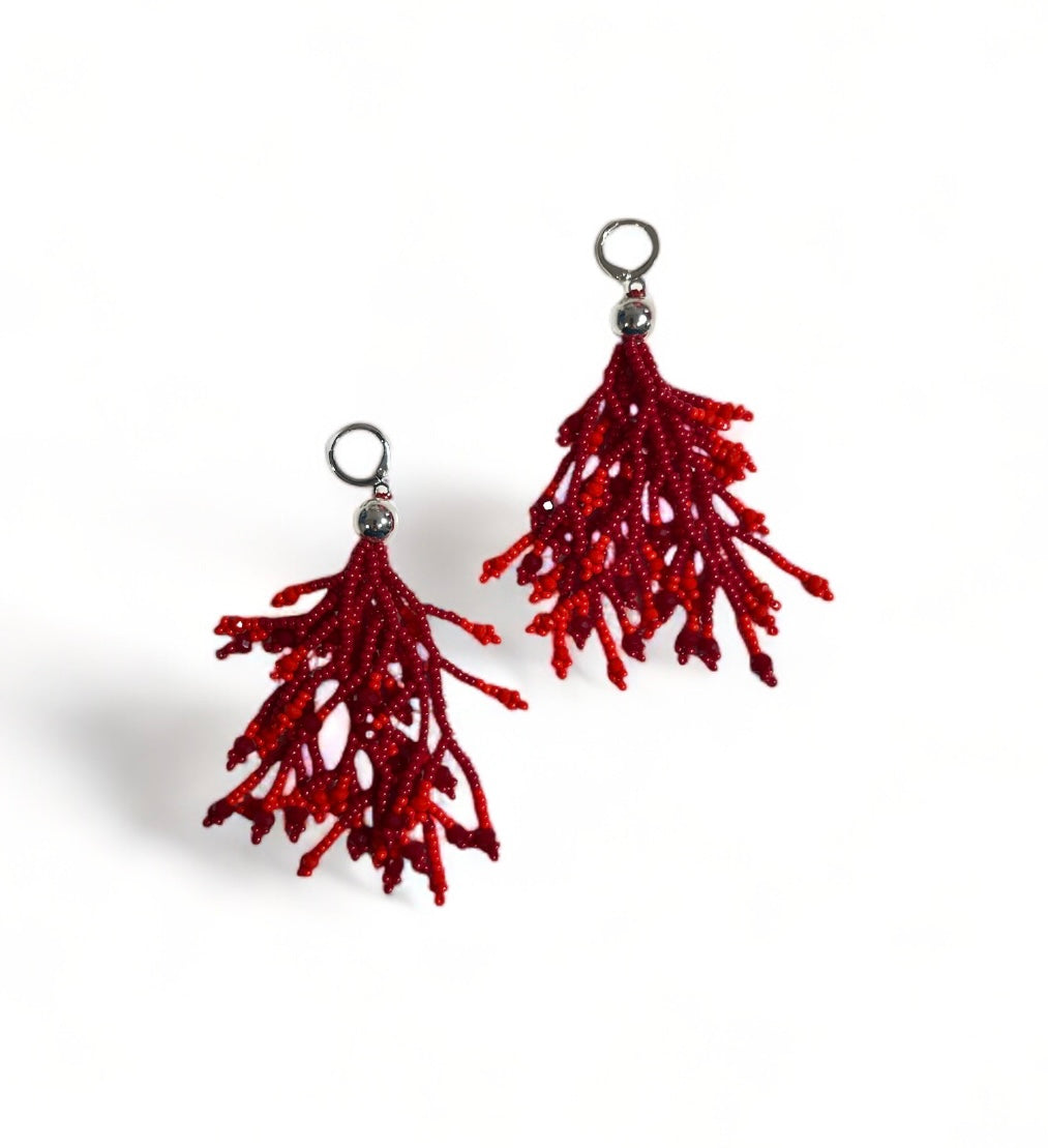 Red fringe earrings