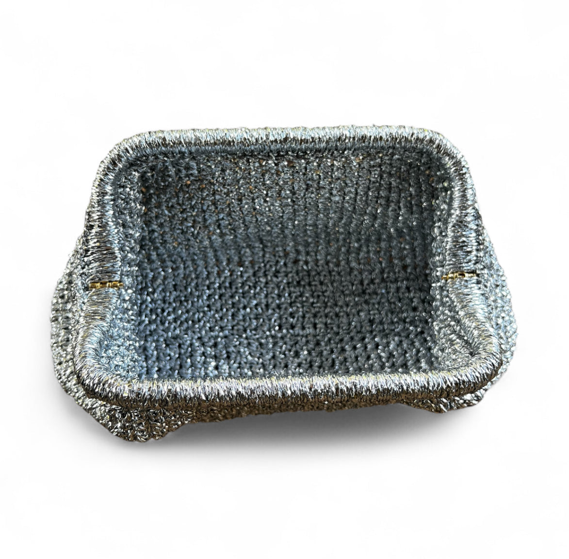 Silver Metallic Crochet Clutch