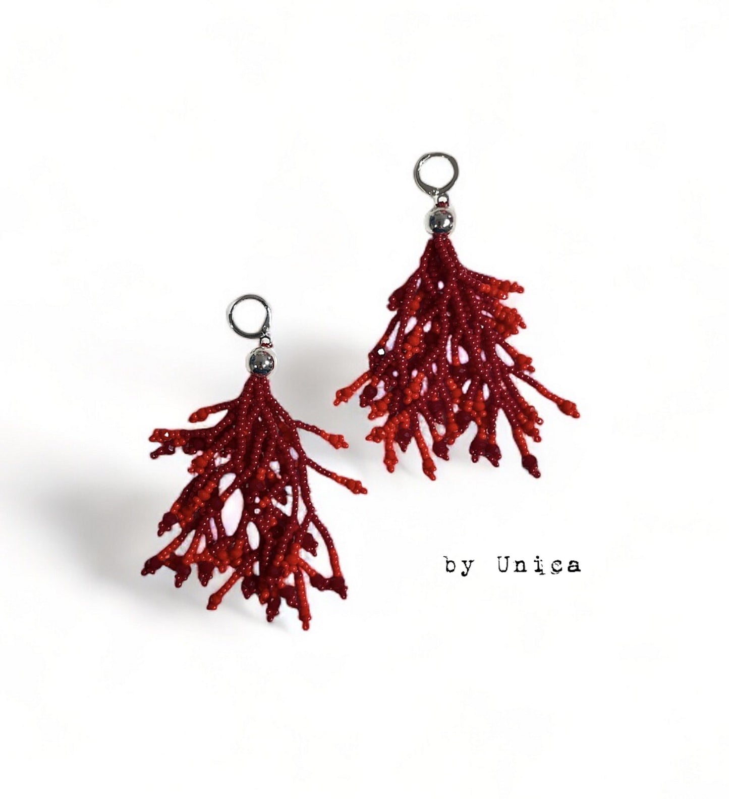 Red fringe earrings