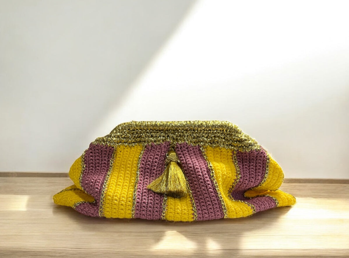 Crochet stripe clutch