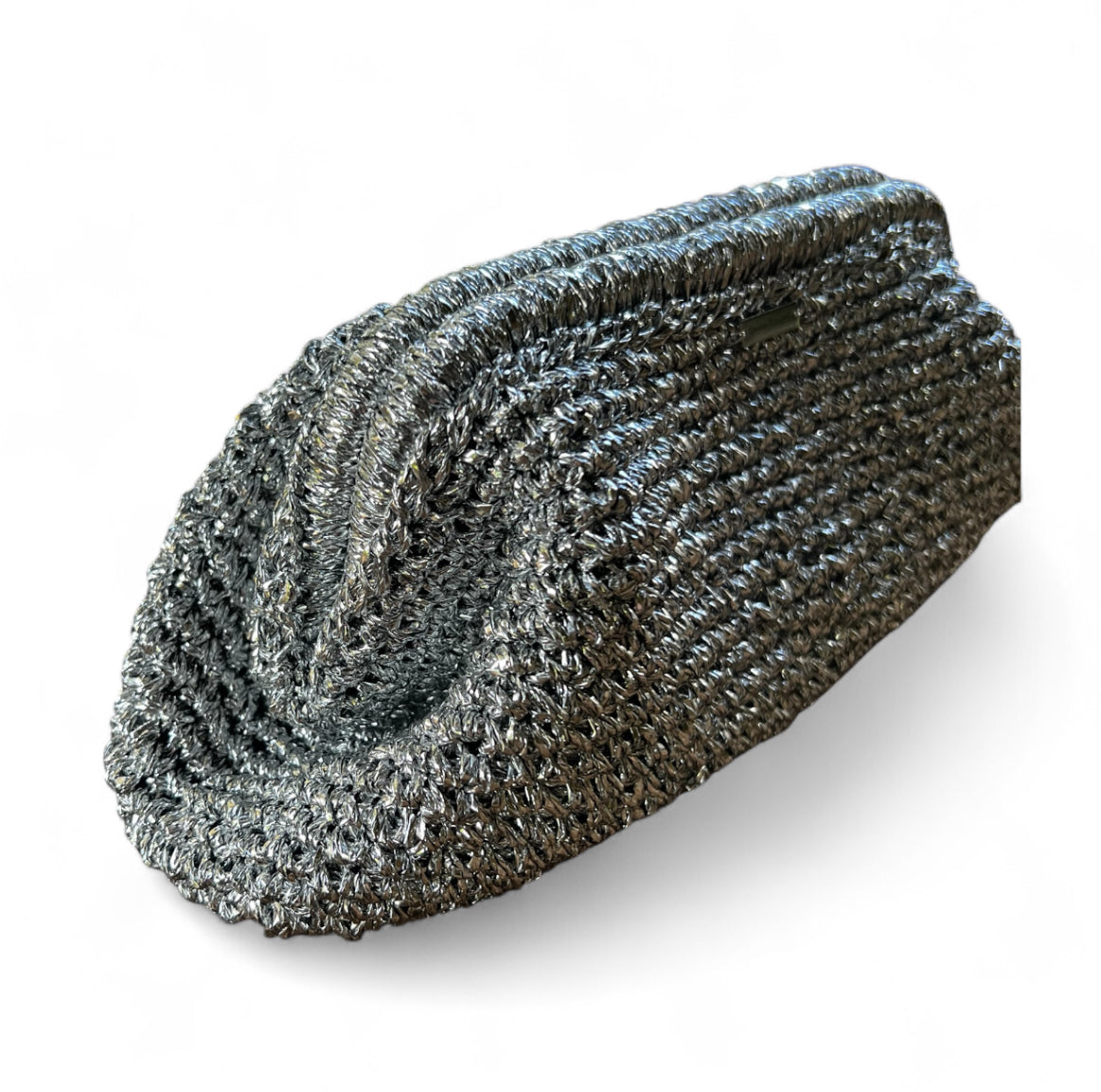 Silver Metallic Crochet Clutch