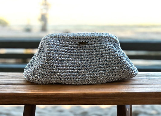 Silver Metallic Crochet Clutch