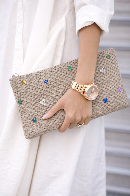 Beige Crochet Clutch